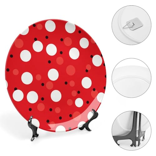 Plato decorativo de porcelana Bone China rojo con puntos blancos 6 pulgadas miniatura 4