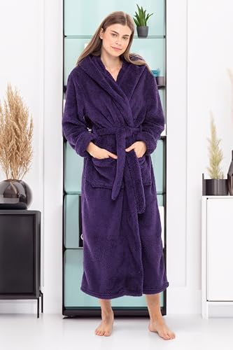 Image of Alexander Del Rossa Womens Fluffy, Fuzzy Robe for Women,Women's Long Hooded Robes, Plus Size