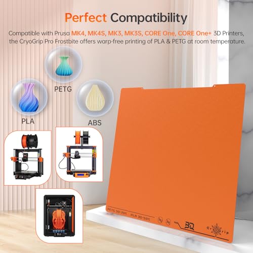 Image of BIQU CryogripPro Frostbite Matte Orange Cold Build Plate for Prusa MK4 /MK4S /MK3 /MK3S /CORE One /CORE One+ 3D Printers 254.5x241.5MM Double-Sided Upgrade Room Temperature Print Removable Surface Platform