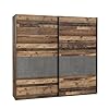 Forte Armadio CLIF 220, Guardaroba, Ante Scorrevoli Vintage Camera da Letto 2 Ante, Decoro Legno: Old Wood Vintage/Effetto Cemento Grigio Scuro, 220x210.5x61 cm #3
