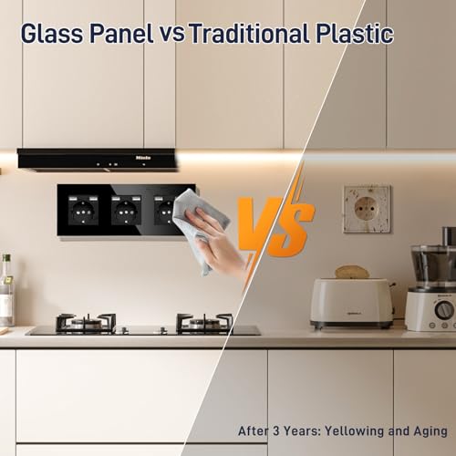 BSEED USB Steckdose Tripel Schwarz Schuko Steckdose mit USB Anschluss (Max. 2.1A) Unterputz Steckdose Glas Schutzkontakt-Steckdose Ladegerät für Handys, Laptops etc