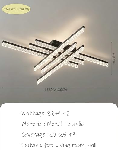 Plafonnier LED moderne géométrique en acrylique noir de 120cm