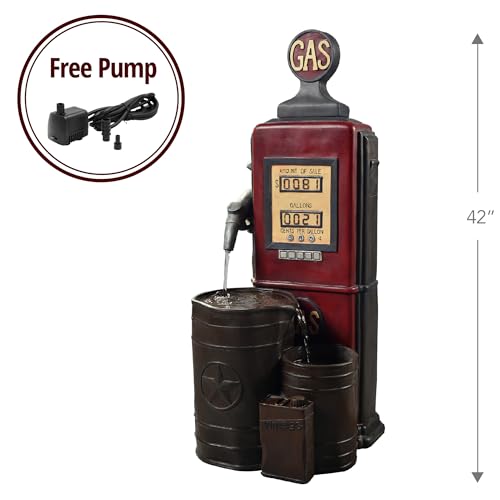 Peaktop Teamson Home Vintage Gas Station Statue 3 Tiered Floor Waterfall Fountain with Pump for Outdoor Patio Garden Backyard Decking, 42 Inch Height, Dark Red by Teamson Home - Image 3