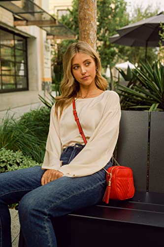 Image of FashionPuzzle Chevron Quilted Crossbody Camera Bag with Chain Strap and Tassel