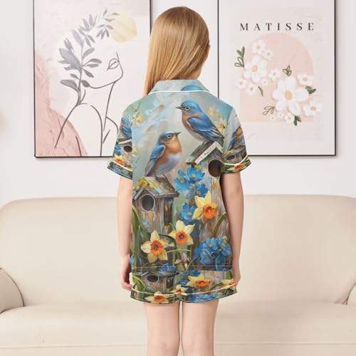 senya Pajama Sets Silky Button Down Nightwear Sleepwear Size 5-14 Years Two Bird Family4