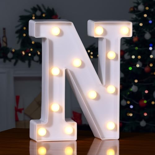 Foaky LED Letter Lights Sign Marquee Light Up Letters Sign for Night Light Wedding/Birthday Party Battery Powered Christmas Lamp Home Bar Decoration(N)