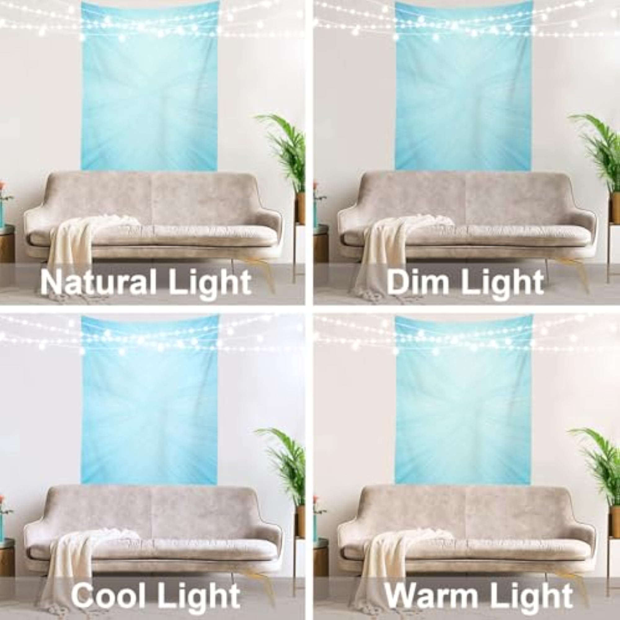 Light Blue Pure Bright Wall Tapestry, Turquoise Color