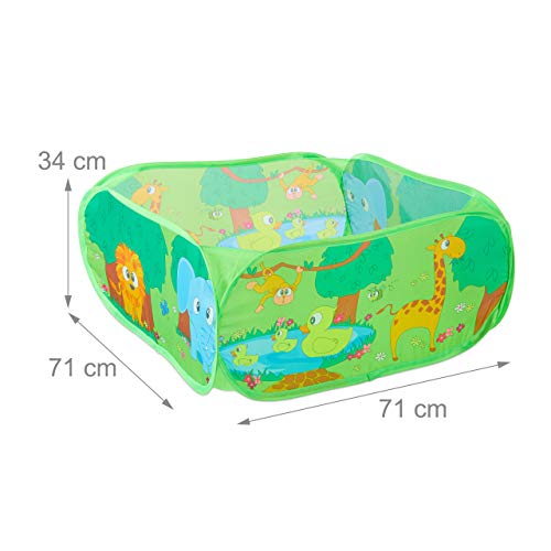 Relaxdays Bällebad Baby, 50 Bunte Bälle, Dschungel Ballzelt quadratisch, Pop-Up, HBT: 34 x 71 x 71 cm, Bällchenbad, grün