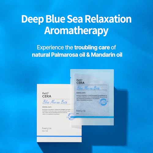 Image of PetO'Cera Blue Marine Bath for Dogs, Deep Sea Water, Soothes Dry, Itchy Skin, Removes Debris, Conditions Coat, Anti-Lick Paw Soak, Hypoallergenic, Tear-Free, No-Rinse Dog Spa, Dog Grooming, 3.3 lbs