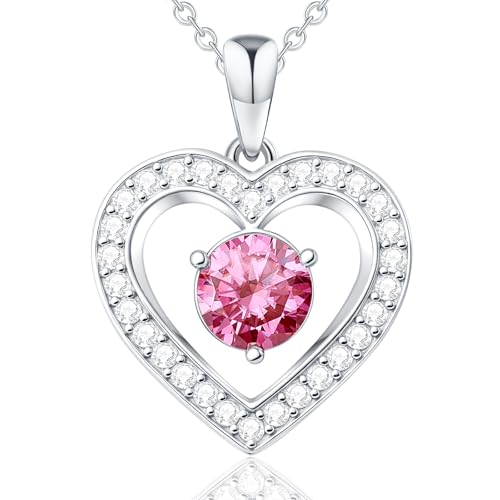 Full Moissanite Heart Necklace - No CZ! 2ct Vibrant Birthstone & 30 White Gems | 12 Month Gifts for Wife, Mom, Her | Anniversary, Valentine's Day, Mother's Day Jewelry