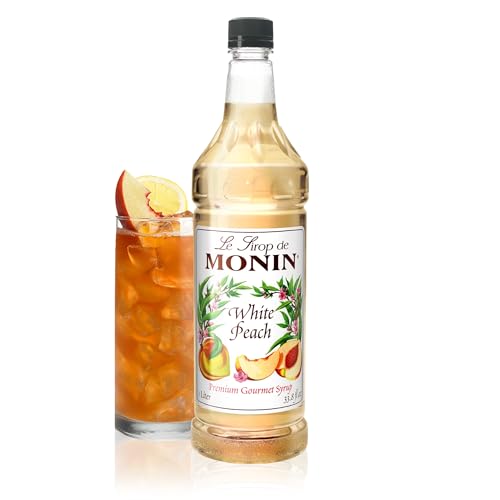 Monin - White Peach Syrup, Juicy Ripe Peach Flavor, Perfect for Cocktails, Mocktails, Iced Teas, & Smoothies, Gluten-Free, Non-GMO (1 Liter)