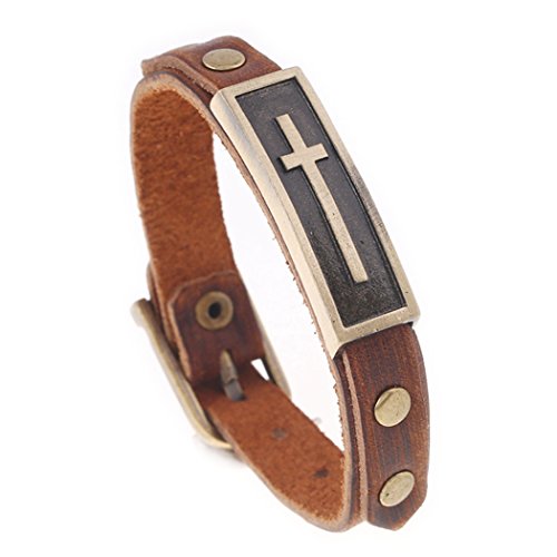MORE FUN Vintage Style Metal Buckle Clasp Handmade Brown Leather Bracelet
