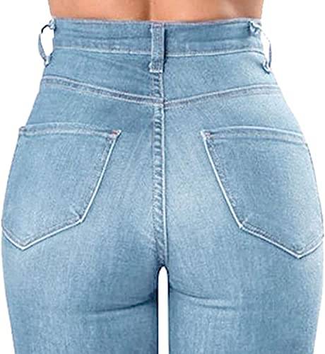 Maiyifu-GJ Destroyed Denim Skinny Jeans for Women - High Waisted and Stretchy with Ripped Accents3