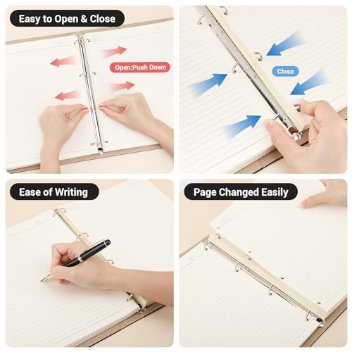 Yarotm Cuaderno de Anillas A4 - Lineas Libreta Notas Cuero PU 21.5x28cm - 100GSM Papel Rayas Bloc de Notas - 300 Páginas Espiral Cuaderno A4 Anillas - Recargable Notebook Viaje Diario, Negro - imagen 6