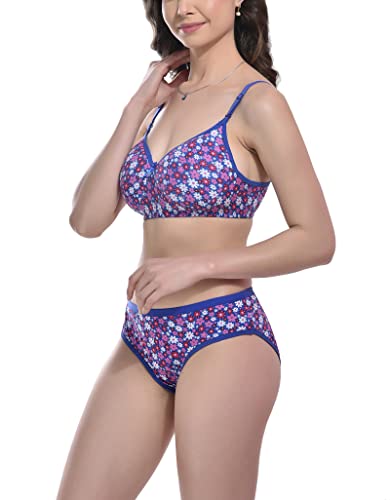 Image of FIMS - Fashion is my style Women Cotton Blend Floral Print Padded Non-Wired Bra Panty Set Full Coverage Lingerie Set Multicolor See Main Image to Check How Many Sets You Will Get