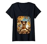Photo Gallery donna carino pastore australiano selfie foglie autunnali amanti dei cani maglietta con collo a v Photo Gallery donna carino pastore australiano selfie foglie autunnali amanti dei cani maglietta con collo a v