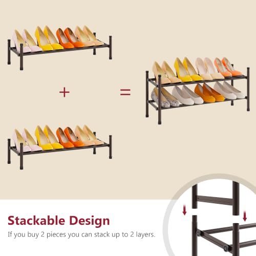 Image of Tajsoon Expandable Shoe Rack for Closet 1 Tier, 28 inch-41 inchStackable, Bronze