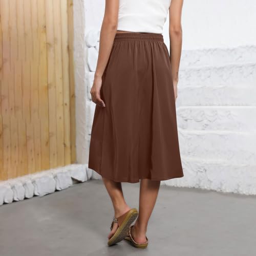 HGps8w Casual A-Line Midi Skirt for Women 2025 Loose Elastic High Waisted Swing Boho Skirts with Pockets3
