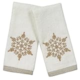 Serafina Home Holiday Bathroom Fingertip Towels β Set of 2 White 100% Cotton Embroidered Gold Snowflake Design β 18x12β Decorative Bath & Kitchen Towels