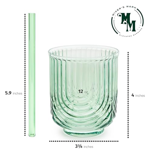 Mixer'S Mark Handmade Colorful Lowball Glasses - 12 Oz Art Deco Cocktail Glasses Set Of 6 With Straws & Straw Cleaner thumb #1