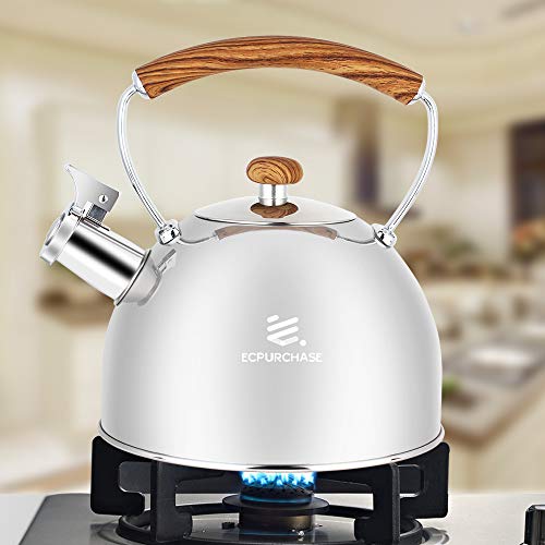 Tea Kettle for Stovetop Whistling Tea Pot, Food Grade Stainless Steel Teakettle Tea Pots for Stove Top, 2.6QT(2.5-Liter) Capacity with Capsule Base by ECPURCHASE