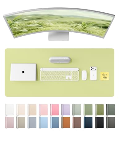 Image of YSAGi Leather Desk Protector, Office Mat, Large Mouse Mat, Non-Slip PU Leather Blotter, Laptop Pad, Waterproof Writing Pad for Office and Home (Peak Green, 47 inch x 17 inch)