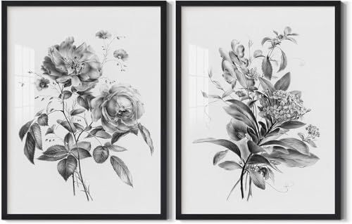 Toile botanique rose affiche murale salon moderne affiche noire et grise 50x75