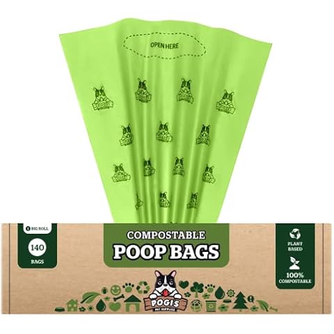 Pogi’s Compostable Dog Poop Bags - 140 Plant-based Grab & Go Dog Waste Bags - Leak-Proof, Extra-Large, ASTM D6400, EN 13432 Certified Poop Bags for Dogs Cover