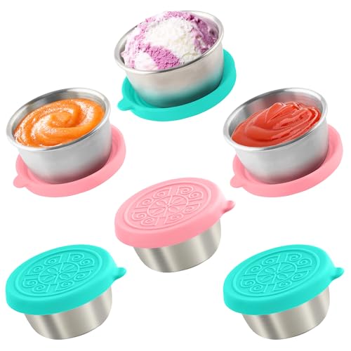 Image of 6x1.6 Oz Salad Dressing Containers With Lids, Small Leakproof Reusable Stainless Steel Salad Dressing Container To Go For Lunch Boxes,Sauce containers, Picnics,Travel Meal Prep And Kitchen Storage.