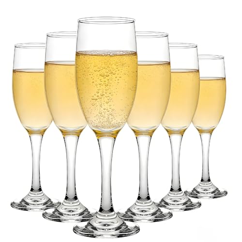 6 PCS Classic Champagne Flutes Premium 6 Ounce Stemmed Champagne Glasses Crystal Clear Sparkling Wine Glasses Ideal for Celebrations and Special Occasions Perfect for Champagne and Wine Lovers