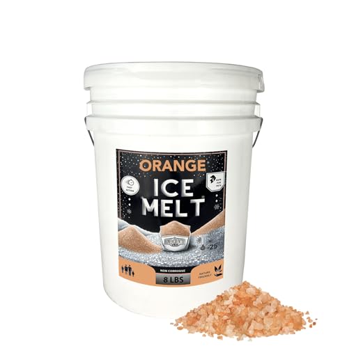 Orange Ice Melt Pail Effective to -25°F, Eco-Friendly De-Icer, Optimal Granule Size for Quick Melting, Ideal for Driveways, Walkways, and Entryways 8 lb Pail
