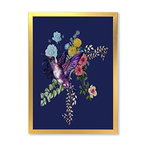 Décoration murale encadrée DesignQ Little Bird et son bouquet coloré