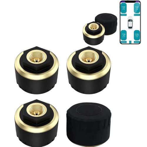 HFLWYWD Reifendruckkontrollsystem, TPMS kabelloser Reifendrucksensor, Echtzeit-Bluetooth-Temperatur-Reifendruck-Monitor TPMS für Autos, Fahrräder, Motoren, universell für iOS und Android (4 Stück)