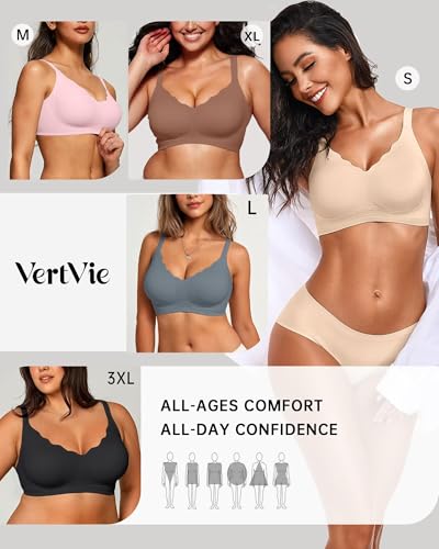 Image of Vertvie Seamless Jelly Bra No Underwire Supportive Bralette | Wireless, Full Coverage, Push Up, Scalloped V-Neck, Buttery Soft & Invisible under T-shirts for Everyday Oder Women's Comfort