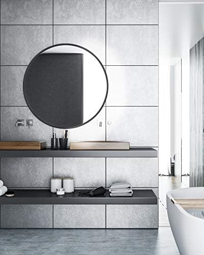 QNINE 90 x 90cm Round Mirror for Walls, Matte Black Metal Frame, Large Circle Mirror for Bathroom, Bedroom, Living Room, Entryway, Modern Style