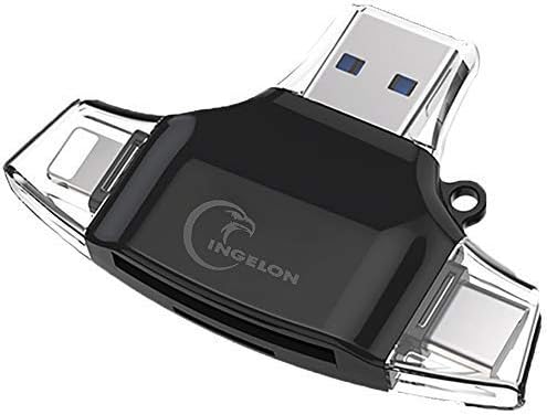 SD Card Reader,Ingelon 4in1 Micro SD Card Adapter for iOS Android Windows Syetem Flash Memory Adapter SDXC, SDHC, SD, MMC, RS-MMC, Micro SDXC, Micro SD XQD OTG Cardreader