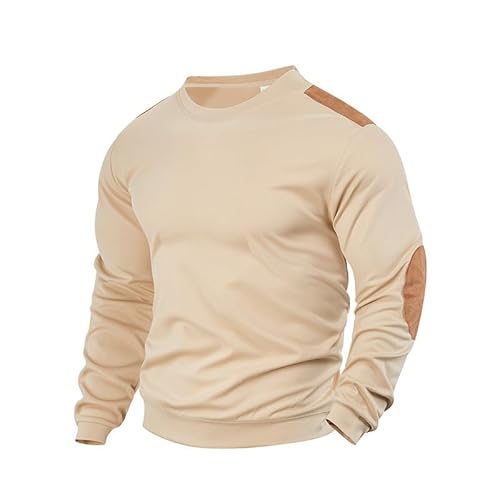 CHEMYO Sweatshirt Herren Stehkragen, Langarm-Pullover, Strickpullover mit Ellenbogen-Patches, Ohne Kapuze Cord Shirt, weiche, Bequeme Herbst Sport Sweater