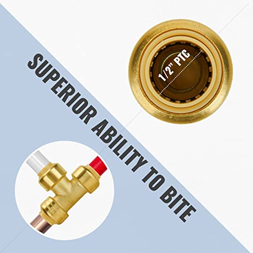Sungator Plumbing Tee Fittings 1/2 Inch, Push T Fittings 1/2", No Lead Brass Push Pex Fittings, Push To Connect Tee Fittings For Pex, Copper thumb #7