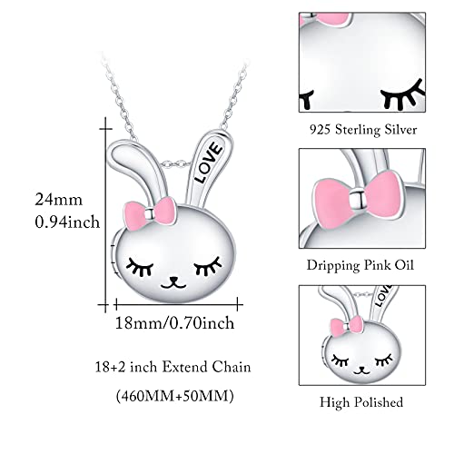 Rabbit Locket Necklace 925 Sterling Silver Bunny Photo Lockets That Holds Pictures Personalized Jewelry Gift For Women Girls Wife Girlfriend Birthday Anniversary Easter Mother's Day #TOP2