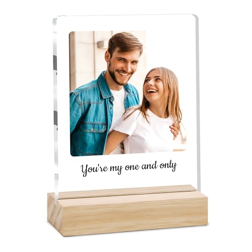 Image of Giftplease Customized Photo Frame with Wooden Stand | Transparent | Personalized Couple Picture Frame Gift for Girlfriend, Boyfriend, Husband, Wife |Anniversary, Wedding, Valentine s Day C 03
