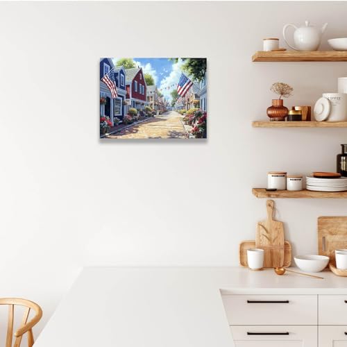 Image of American Flag Wall Art - Canvas Printed Framed Patriotic Decor, Vintage Rustic 4th of July Celebration Sign Poster for Home, July 4th Independence Day Decorations, Farmhouse USA Flag Wall Decor