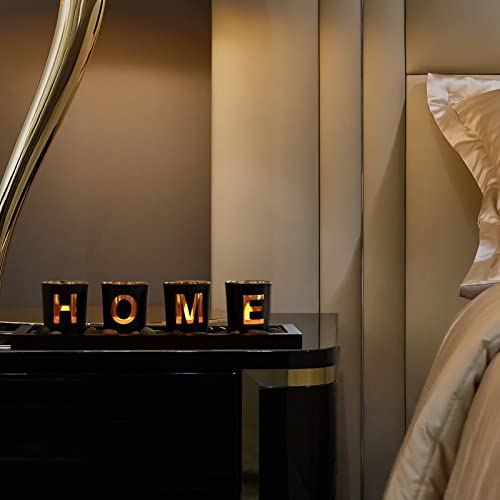 MrMrKura Home Decorative Candle Holder Set, 4 Glass Tea Light Candleholders with Wooden Candle Holders Tray, Natural Pebbles for Home Decor Table Decorations Centerpiece - Image 6