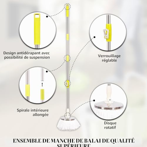 ARSUK Balai Nettoyant 360° Rotatif Ajustable – Manche Acier Inoxydable Extensible 127 cm – 2 Têtes Microfibre Remplaçables – Nettoyage Efficace sans Effort – vue 7
