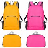 DLAND Pacote com 2 mochilas leves e dobráveis, resistentes à água, para viagem, caminhadas, 20 litros (vermelho rosa + laranja) para acampamento, atividades ao ar livre, viagens de ciclismo
