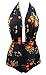 COCOSHIP Black & Orange Tangerine Fruit Retro One Piece Backless Bather Swimsuit High Waisted Swimwear Maillot L(FBA)