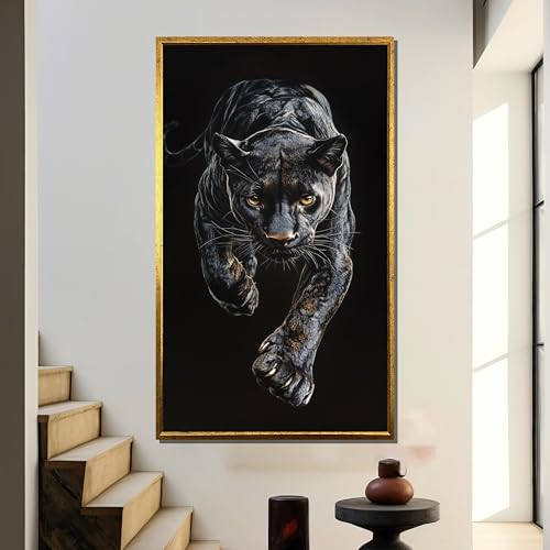 Panthère noire décoration murale maison peinture moderne grand format