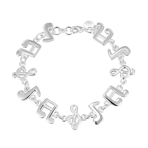 Funny Silver Jewelry Gift For Musician Women,S925 Silver Music Notes For Daughter Sisters Friends Lover Colleague Birthday Christmas Fashion Bracelet