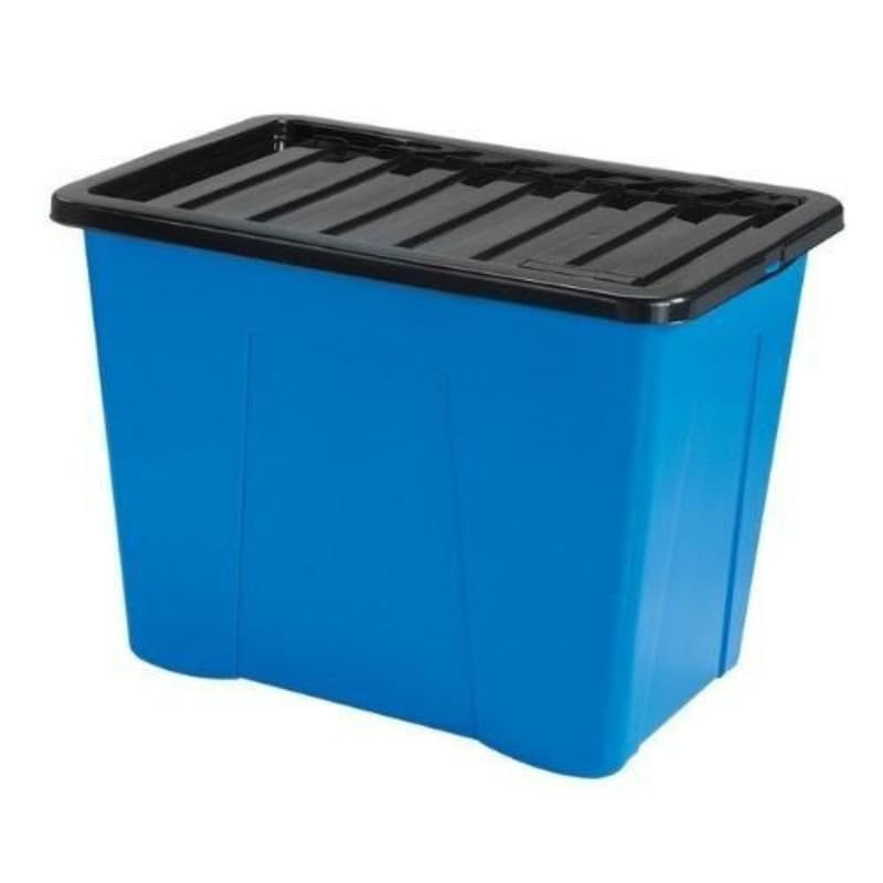 Neat. Plastic Storage Box with Black Lid – Durable, Versatile & Space-Efficient Container with Secure Clip Lock, and Stackable Design, Storage in Garages, Closets, Office, Blue, Pack of 10
