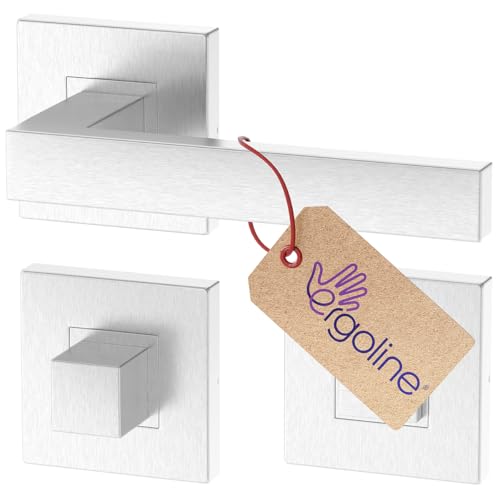 ERGO line CUBE Edelstahl V2A Türbeschlag, Modern Türgriff für Badtüren WC, Eckig, Drückergarnitur, Quadratisch Türbeschlag, Türklinken Innentüren, Türdrücker Edelstahl Matt Gebürstet