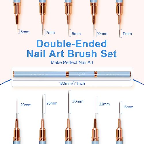 Nail Art Brushes Baby Blue Striping Brush,Double-Ended 10Pcs Head Long Nail Art Liner Brushes Nail Design Brushes For Long Lines,Tiny Details,Fine Drawing Nail Brushes For Nail Art,Sizes 5/7/9/10/11/15/20/22/25/30 #TOP4